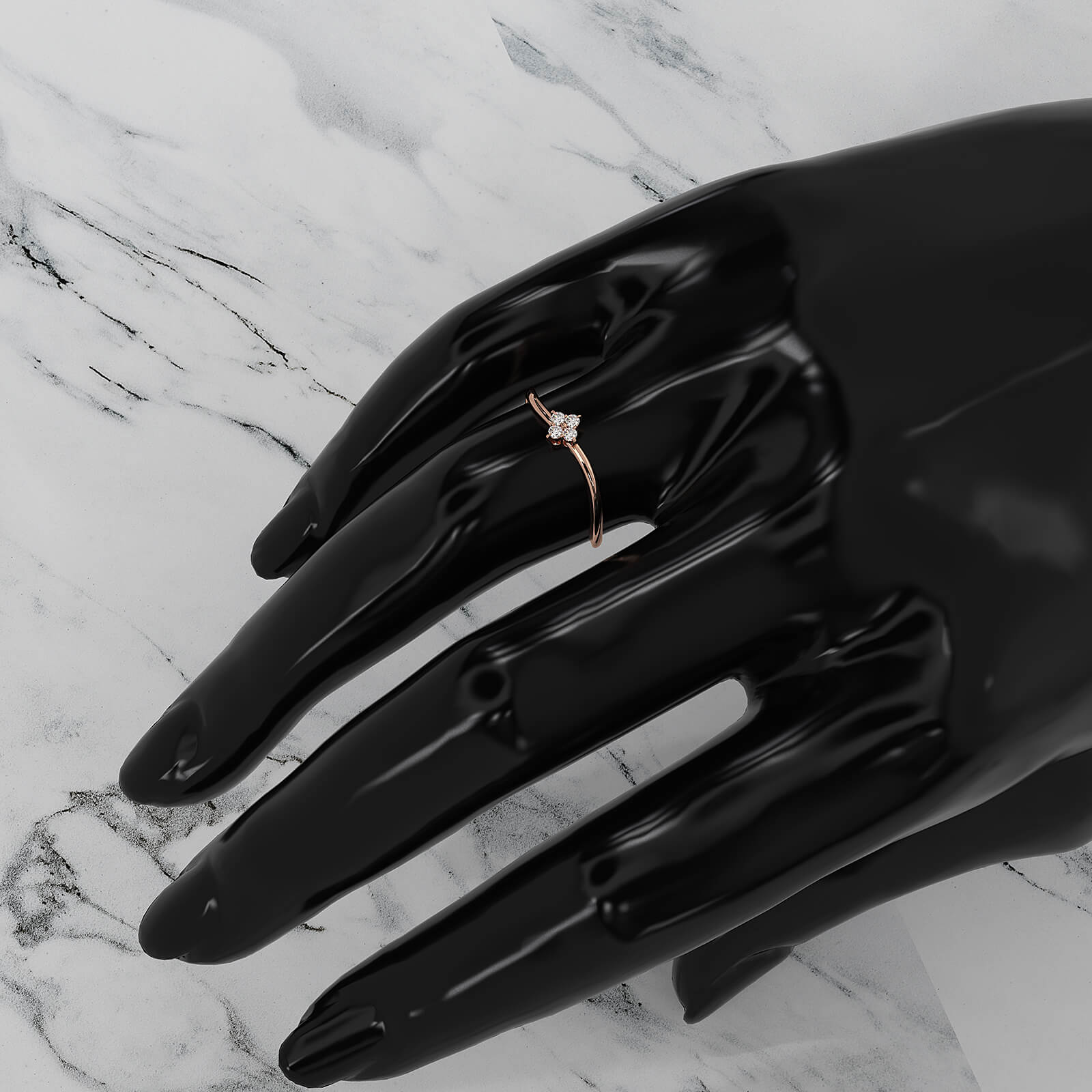 Floral Design Minimalist Prong Set Round Lab Diamond Fashion Ring 0.07ctw.